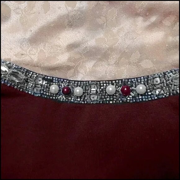 50s Style Beaded Cardigan with Jeweled Neck, VFG 90s Large Size Rockabilly - Picture 7 of 12